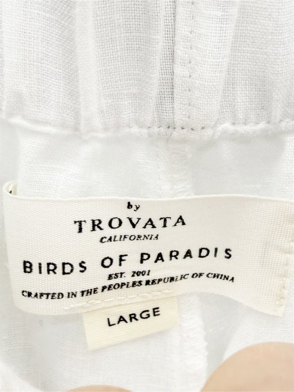 Birds Of Paradis Pants White Linen Ankle Elastic Waist (missing Drawstring) L - Picture 7 of 10